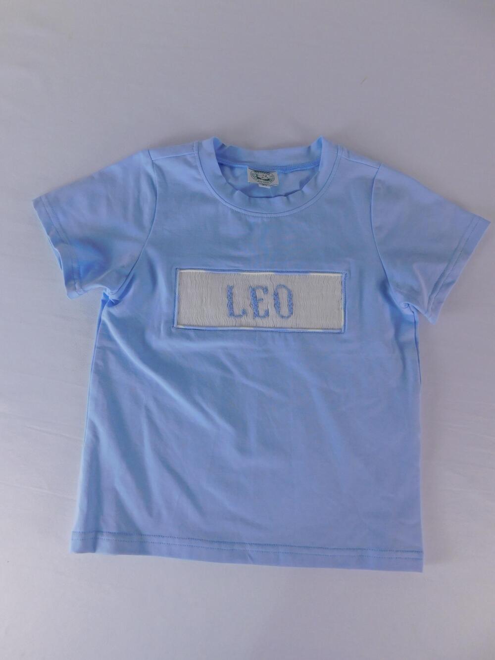 Classic Southern Smocks Shirt Kids 4T Blue LEO Smocked Name Graphic Tee Cotton